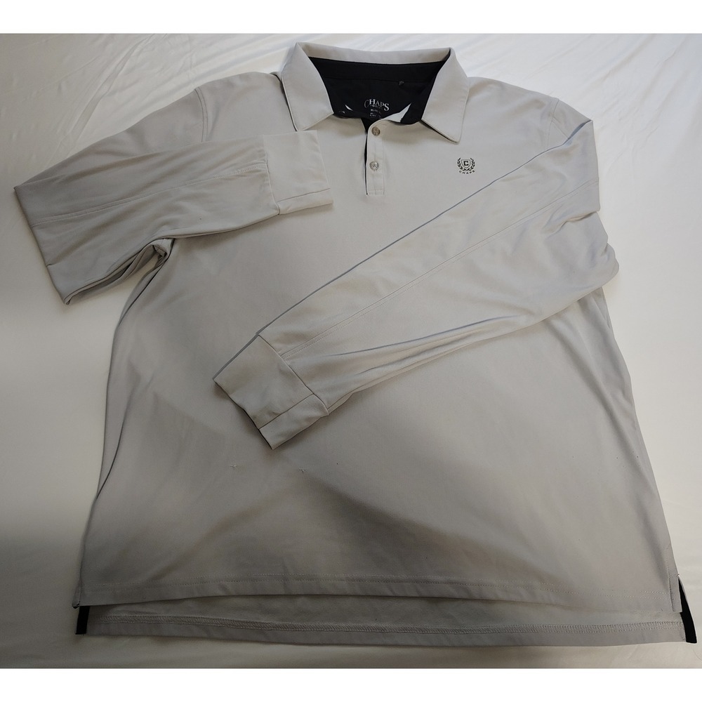 Chaps Golf Mens XL Gray Long Sleeve Performance Polo Shirt CHG33KT006 Stretch